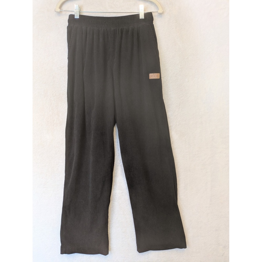 Rock Corduroy Pants Women's Medium Black Wide Leg‎ Elastic Waist Relaxed Ribbed